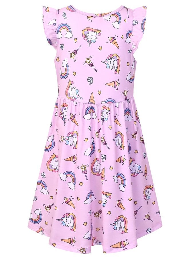 QPANCY Unicorn Dresses for Little Girls Summer Sun Swing Elastic Waist Dress Cloth 4t 5t - Image 2